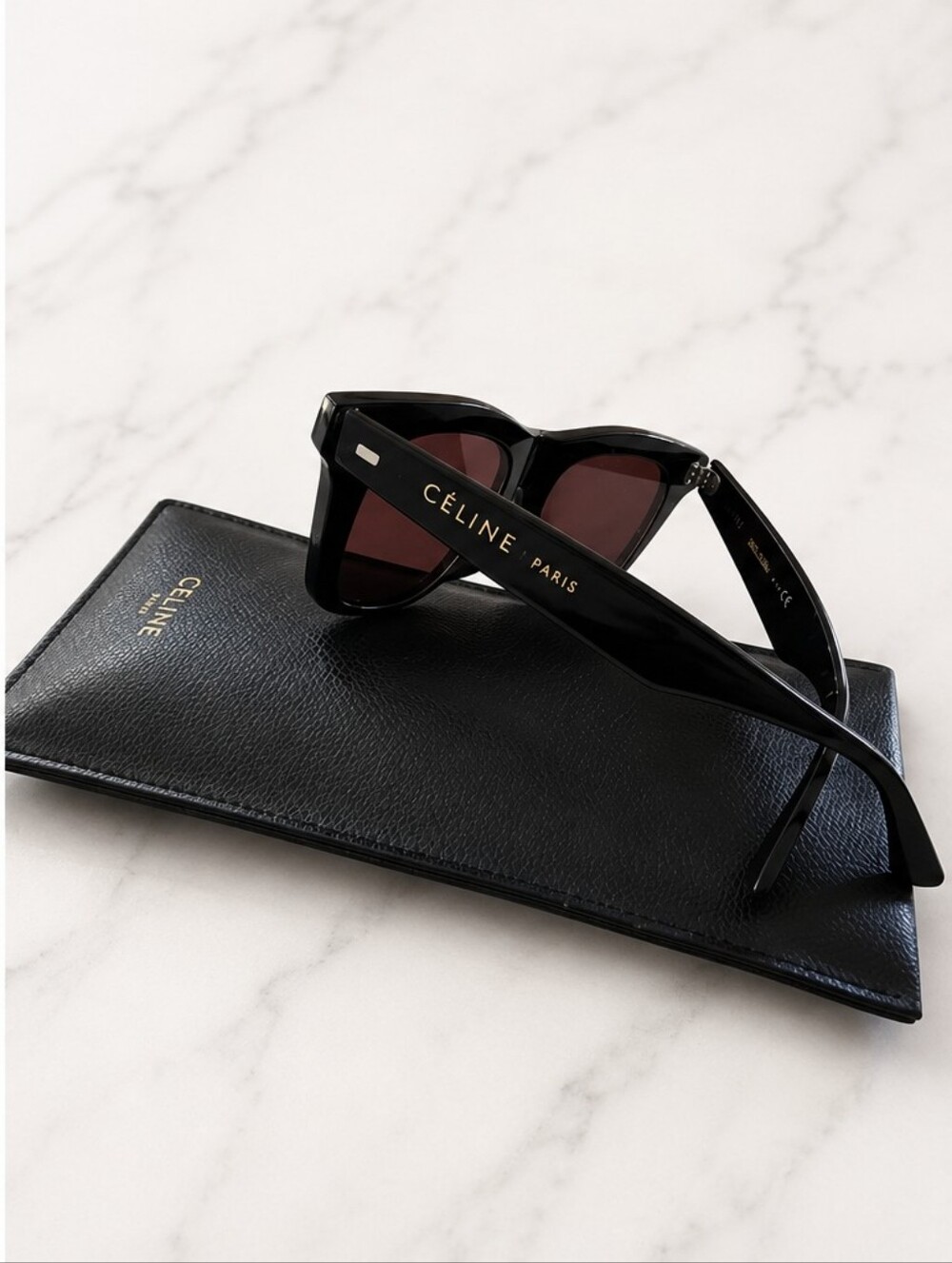 Celine Black Gloss Cat-Eye Sunglasses with Black Logo Case